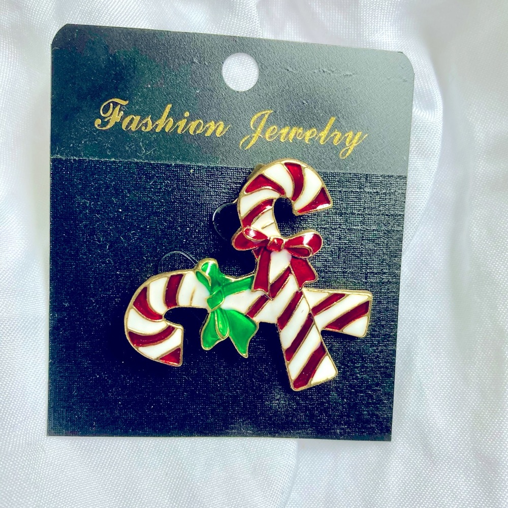 Candy cane holiday pin